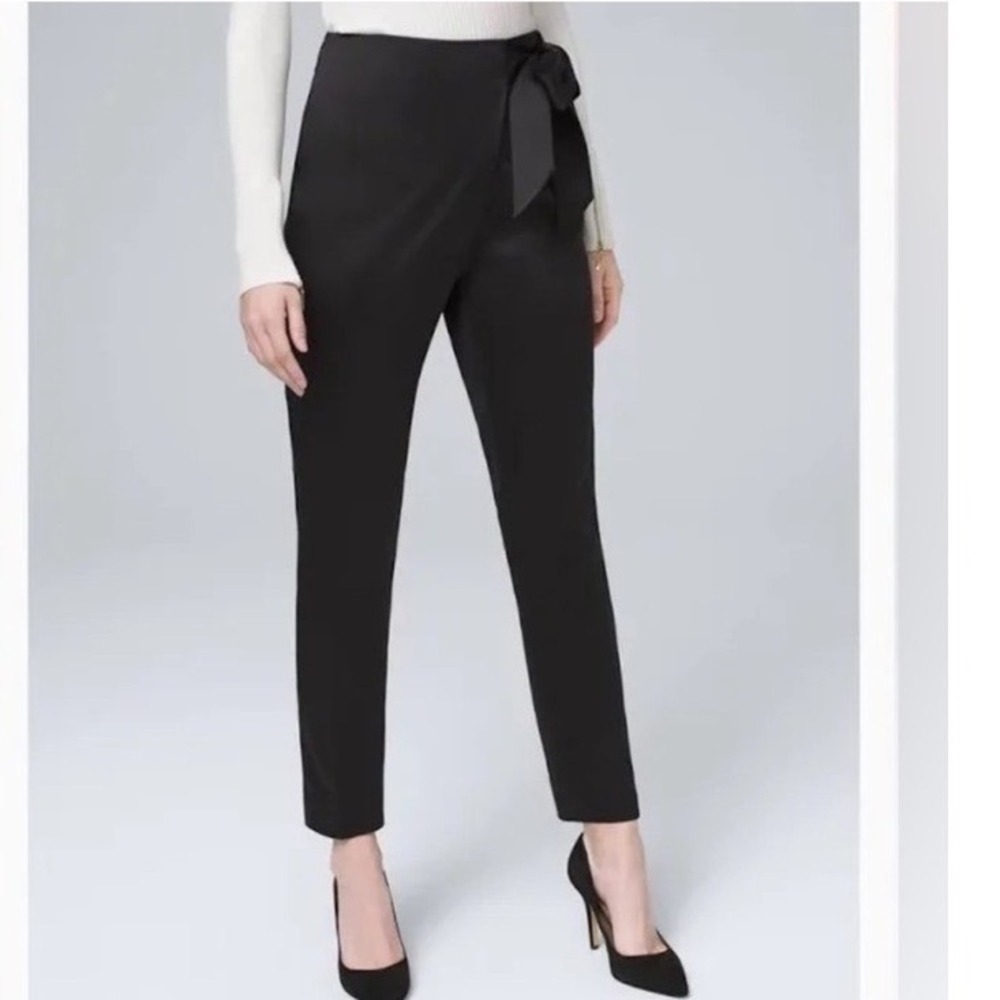 White‎ House Black Market Satin Tapered Ankle Wrap Tie Pants Black Size 6